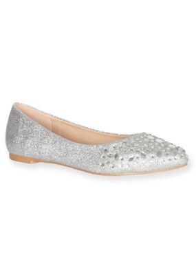 Lauren Lorraine Kelsey Silver Glitter Jeweled Ballet Flats Shoes Womens Sz 5.5
